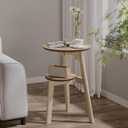 ChooChoo Round End Table for Small Spaces, Narrow Side Table, Accent Table Night Stand with 2 Tier Shelf for Bedroom and Living Room, Natural