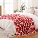 YIRUIO Red Checkered Throw Blanket with Bow Pattern, 50x60 Inches