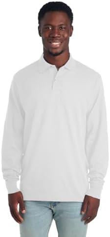 Jerzees Men's Long Sleeve Polo Shirts, Cotton Blend, Two Button Closure, Regular Fit, S, White