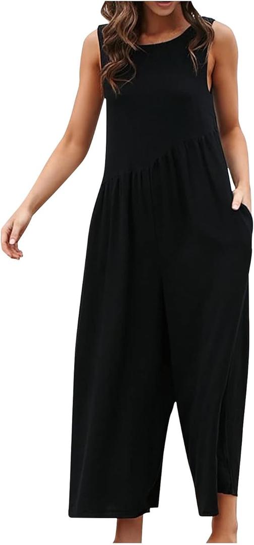 Womens Wide Leg Trousers Sleeveless Plunge Jumpsuits Playsuit Culotte, Size L