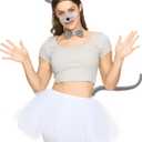 Spooktacular Creations Halloween Gray Mouse Donkey Cow Costume Set Animal Ears Headband Tail Costume Accessory for Kids Adult