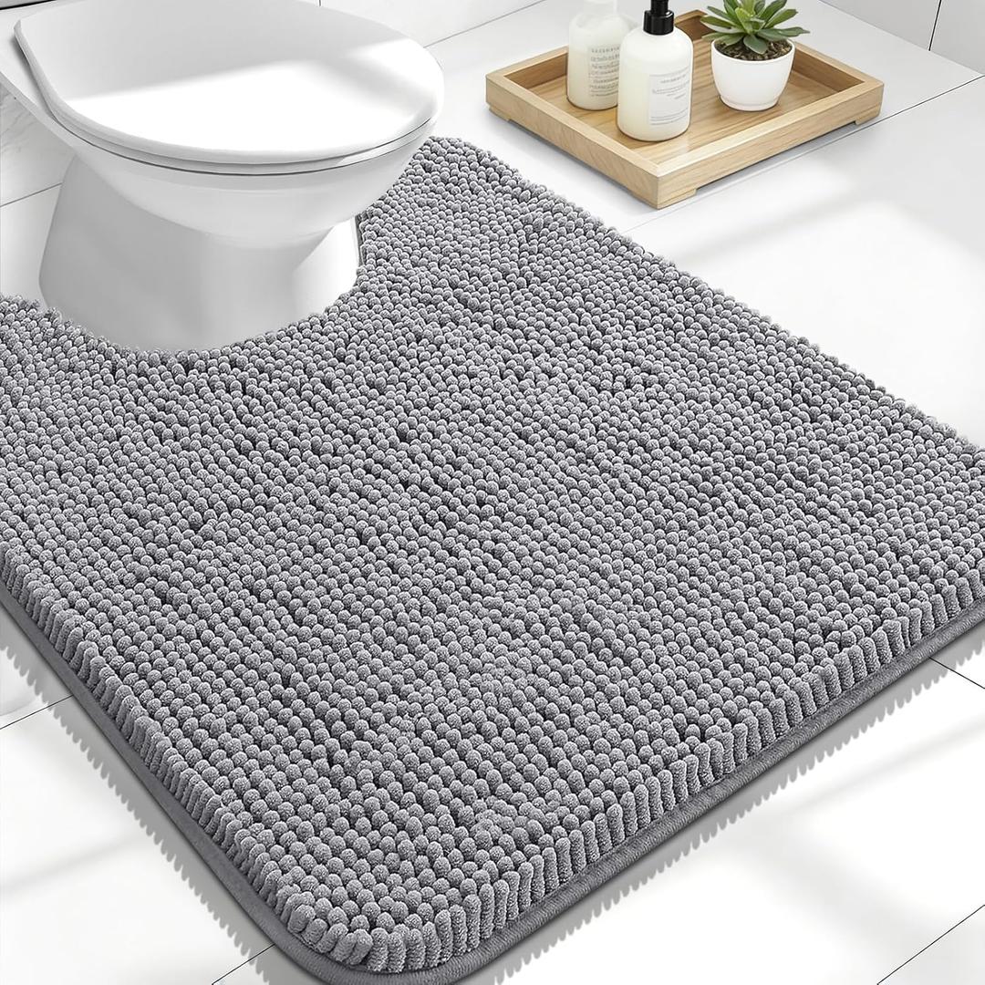 OLANLY Toilet Rugs U-Shaped 24x20, Extra Soft Absorbent Chenille Contour Bathroom Rugs for Toilet, Dry Quickly, Machine Washable, Non-Slip Bath Mat, Grey