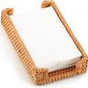 GlikCeil Rattan Guest Towel Holder Tray for Bathroom Wicker Tissue Napkin Cube Box Cover 9.5" x 5.5" x 2" Woven Storage for Table Paper Rustic Bathroom Towel Tray Flat Wood Dinner Napkin Holder