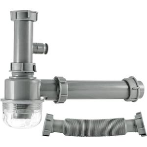 1 1/2" Kitchen Sink Drain Kit P-Trap Strainer Adjustable Height with 304 Stainless Steel 3-1/2" Sink Drain Assembly Kit for Kitchen Bar and RV (Gray)