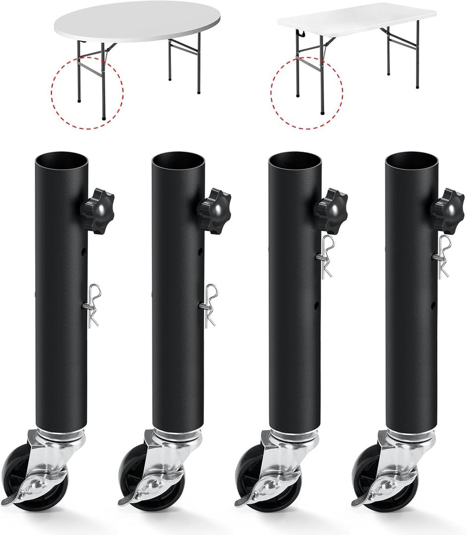 Adjustable Table Leg Risers, Table Leg Extenders with Heavy Duty Casters, Table Risers for Folding Table, Table Height Extender for Straight Leg 2 Levels/Heights (4 Pack, 10.6in) (10.6 in (27cm))