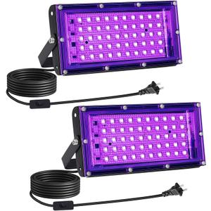 50W LED Black Lights, 2 Pack IP66 Waterproof UV Blacklight Floodlight, Black Light for Glow Party, Dance, Halloween Decor, UV Light Spotlight and Body Paint