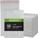 Quality Park Bubble Mailers, 4 x 8 Shipping Envelopes, Self-Seal, Durable White Padded Envelopes, Redi-Strip Peel Off Closure, 50 Per Box (QUA85929)