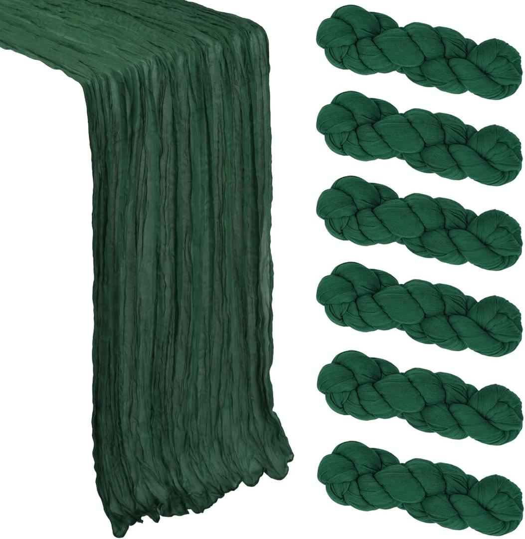 5 Pack Emerald Green Cheesecloth Table Runner 10Ft Gauze Cheese Cloth Table Runner 35x120 Inch Boho Sheer Rustic Fabric for Party Decor Baby Shower Summer Wedding Centerpiece Home Table Decorations