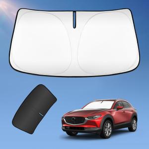 Sun Shade Sunshade for Mazda CX-30 2019-2024 2025 2026 Windshield Cover, 4-Layers Sun Shield 240T Silver Sun Visor Foldable Window Shade for CX30 Blocks UV Rays Car Accessories