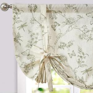 jinchan Linen Floral Valance Tie up Curtains for Small Windows 54 Inch Farmhouse Kitchen Cafe Curtains Rod Pocket Country Tropical Flower for Laundry Bathroom Rod Pocket 1 Panel Sage Green