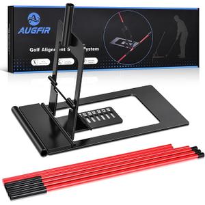 Golf Alignment Sticks Holder, Angle Adjustable Golf Training Aid, Weighted Golf Swing Trainer with Metal Sticks Practice Teaching Aid for Aiming, Putting, Swing