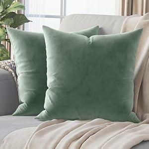 NEATERIZE Premium Velvet Pillow Covers 18x18 Sage Green - Washable Decorative Fabric Throw Pillow Covers for Couch or Bed - Set of 2 NEATERIZE Premium Velvet Pillow Covers 18x18 Sage Green - Washable Decorative Fabric Throw Pillow Covers for Couch or Bed - Set of 2
