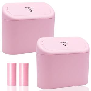 Car Can Bin with Lid - 2 Packs Universal Vehicle Mini Leakproof Garbage Can Bin with 40pcs Bags Can Organizer Storage for Front Back Seat Accessories for Auto Office Bedroom Home(Pink)