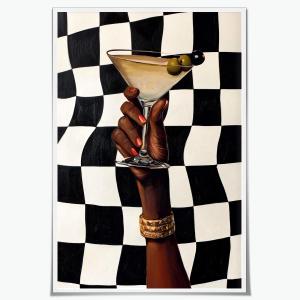 Cool Apartment Wall Art Retro Martini Art Poster Vintage Cocktail Canvas Prints Black Girl Bar Cart Decor for Bar Bedroom 12x18inch Unframed (12L" x 18W")