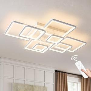 Shine LUEST Modern Ceiling Light, 39.4'' Dimmable LED White Flush Mount Ceiling Lights with Remote Acrylic Round Ceiling Lamp Fixture for Low Ceiling Bedroom Living Room Dining Room, 100W (White 8 Rings)