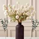 RyddeligHome White Faux Kiku Flowers for Vase - 10 Long Stem Artificial Flowers with Eucalyptus, Realistic Winter Floral Stems for Tall Vases, Farmhouse Home Decor (Premium Quality)