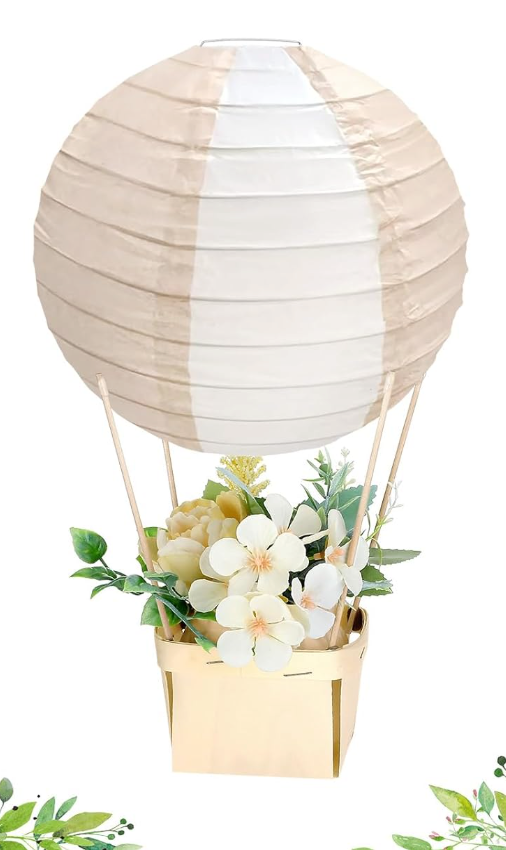 Retisee 2 Sets Baby Shower Hot Air Balloon Centerpieces with 10 Inch Large DIY Paper Lanterns, Wooden Berry Boxes and Sticks for Wedding Birthday Party Favor Gifts Gender Reveal Table Decoration
