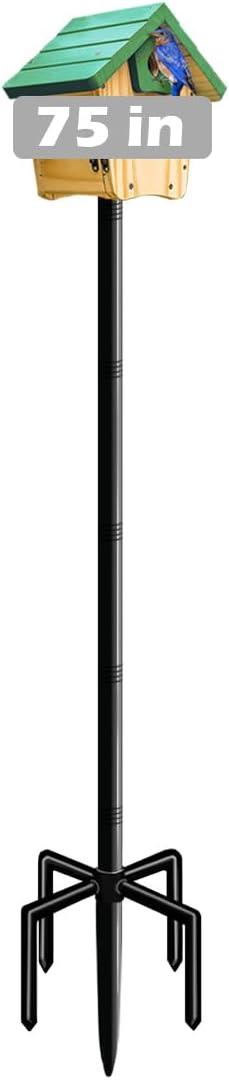 75 Inch Bird House Pole Mount Kit, Adjustable Heavy Duty Bird Feeder Pole for Outdoors, Universal Mounting Post Set with 5-Prong Base, Black, 1 Pack