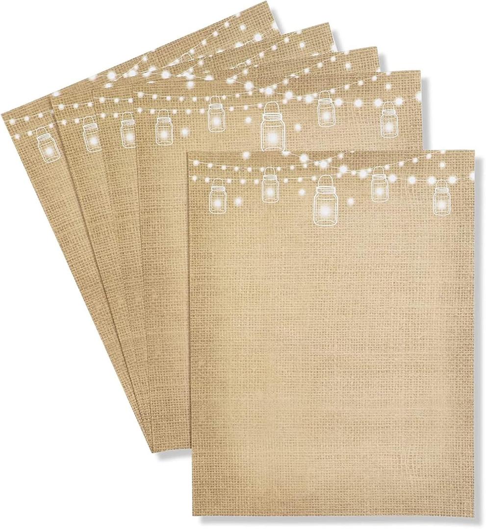 100 Sheet Mason Jar and String Light Rustic Letterhead Paper, 8.5x11 inch Christmas Stationery Paper, Letter Size Write Personalized Greetings, Get Creative and Crafty with Xmas Letter Paper Sheets