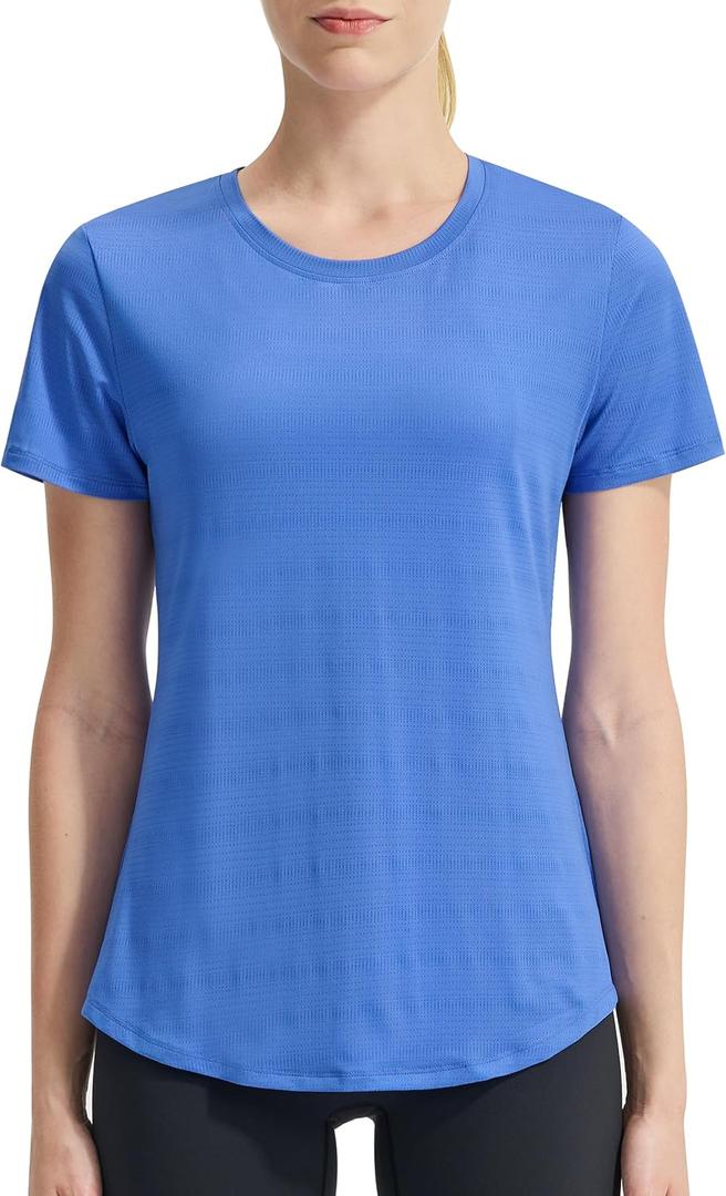 EZRUN Women's Swim Shirt UPF 50+ Rash Guard Quick Dry Short Sleeve Workout T-Shirts Summer Bathing Suit Top (Royal Blue)