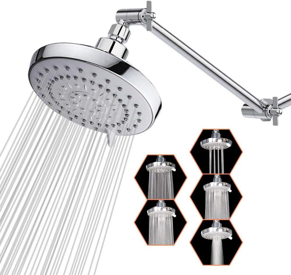 HarJue High Pressure Shower Head with 11 IN Adjustable Arm, Rainfall with Shower Arm-Make Water Flow Down Vertically for Better Bathing Experience(5 In, Chrome)
