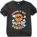 Kid Girls Schools Out for Summer Shirt School Graduation T-Shirt Summer Vacation Outfit Short Sleeve Tees Tops 7-12Y(Black,11-12Y)