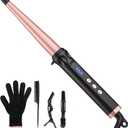 Tapered Curling Wand Iron 0.5 to 1 Inch with Tourmaline Ceramic Long Barrel, Hair Curler for Long Short Medium Hair, Dual Voltage for Travel, Adjustable Temperature, Auto Shut-Off with Glove