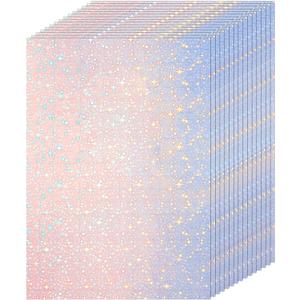 Clabby 36 Sheets Holographic Sticker Paper A4 Vinyl Holographic Laminate Sheets Self Adhesive Waterproof Transparent Film, 11.7 x 8.3 inches(Star)