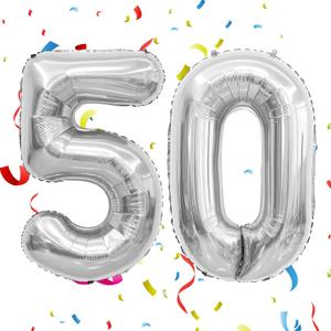 50th Birthday Decorations Men Slive 40 Inch Number 50 Balloon 50th Birthday Number 5 Balloon and Number 0 Balloon 50 Anniversary Balloons Decorations 50th Birthday Party Supplies for Women