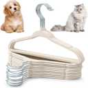 Weysat 24 Pcs Dog Clothes Hangers 11'' Non-Slip & 360 Swivel Velvet Small Pet Beige Hangers for Cats/Dogs with Rustproof Metal Hooks, Space-Saving for Home Storage & Grooming Salons Minimalism