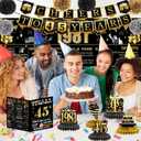 45th Birthday Decorations for Women Men, 18PCS Black Gold Back in 1981 Banner Decorations, Bday Backdrop, 45 Year Old Banner for Her Him, Birthday Card, 6 Paper Poms 9 Honeycomb Balls
