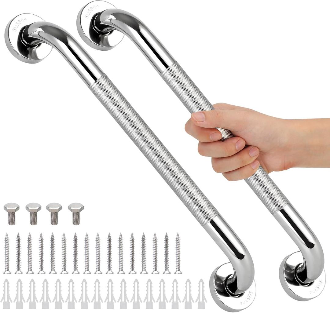 2 PCS Shower Grab Bars for Seniors, 24 Inch Anti Slip Shower Handle, Stainless Steel Bathroom Balance Bar, Safety Hand Rail Support, Assist Bath Handrails for Handicap, Elderly, Pregnant