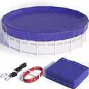 15 ft Round Winter Pool Cover, [ 2025 Upgraded ] Above Ground Pool Cover with Accessories, 15 Foot Round Pool Cover, Cable & Pulley System (Blue)