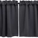 Pickluc Rod Pocket Tier Curtain - Half Blackout Curtain for Kitchen, Bathroom, Cabinet, Basement, 30 Inches Wide and 24 Inches Long, Dark Grey, 2 Panels