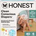 The Honest Company Clean Conscious Diapers for Delicate Skin | Up to 100% Leakproof | Hypoallergenic, Fragrance Free | Summer '25 Limited Edition Prints | Club Box, Size 6 (35+ lbs), 40 Count