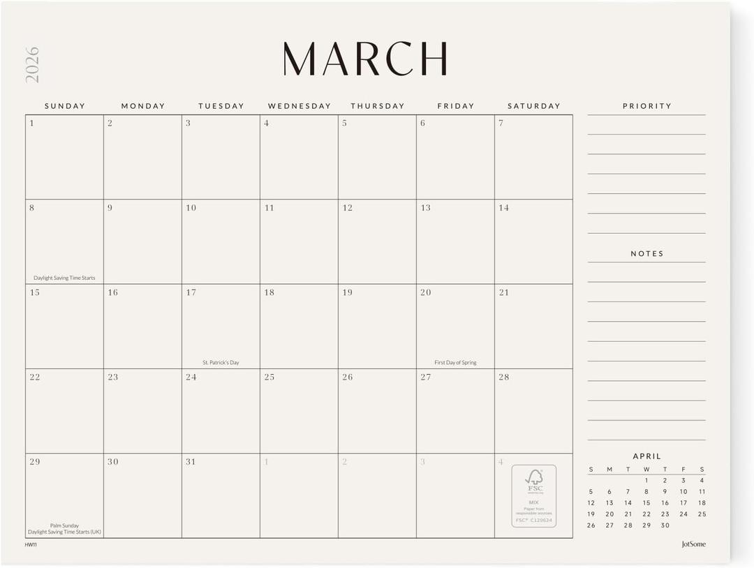 Jotsome Desk Calendar 2026-2027, Large Desk Pad Calendar From March 2026 to June 2027 22x17 inch, Desk Blotter Calendar for Home and Office, Easy Planning, Gift for the Holidays (Beige)