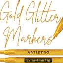 ARTISTRO 2 Glitter Gold Acrylic Paint Markers - 0.7mm Extra Fine-Tip Paint Pens - Perfect for Crafting, Art Projects, & More