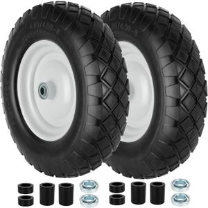 4.80/4.00-8 Tire and Wheel, 16" Flat Free Solid Wheelbarrow Tire with 5/8"&3/4" Bearings 3" Hub, 14"-16" Universal Fit Wheelbarrow Tires for Hand Truck/Garden Trailer/Trolley/Wagons
