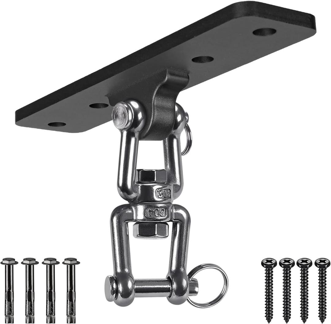 Dolibest Heavy Duty Swing Hanger, Ceiling Mount Swivel Hook, 360 Rotation Wood Beam Holder Body Weight Strength Training Systems, Aerial Yoga Swing & Hammock, Resistance Band for Wooden Sets
