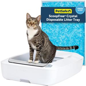 PetSafe ScoopFree Crystal Plus Automatic Self-Cleaning Cat Litter Box System Not Enclosed Advanced Odor Control Includes 1 Disposable Crystal Litter Tray White (PAL00-18016)