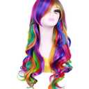 OYSRONG 27.56'' Long Women Rainbow Wavy Cosplay Heat Resistant Wig