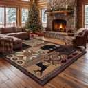8x10 Washable Area Rugs for Living Room, Soft Lodge Bear Rugs for Bedroom Dining Room, Non Slip Low Pile Vintage Rug Indoor Large Carpets for Home Office Decor