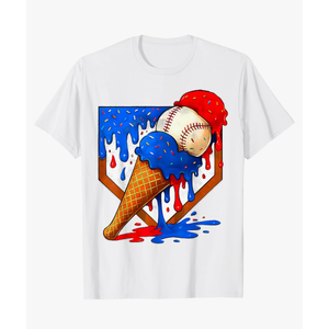 Baseball Dripping American Flag Sports Men Boys 4th of July T-Shirt, M Girl