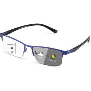 FEISEDY Blue Light Blocking Photochromic Multifocal Progressive Reading Glasses Vintage Half Frame UV400 Protection B1388