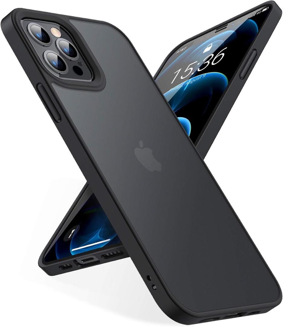 TORRAS Shockproof for iPhone 12 Pro Max Case, Military Grade Drop Protection Translucent Matte Case Compatible for iPhone 12 Pro Max Phone Case, Guardian Series, Black