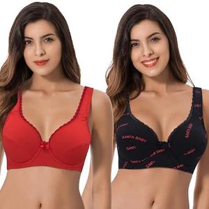 Curve Muse Women’s Unlined Plus Size Comfort Cotton Underwire Bra 48DDD