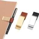 2 Pcs PU Leather Retro Notebook Pen Clips Metal Pen Loop Holder Sleeve - Silver & Gold