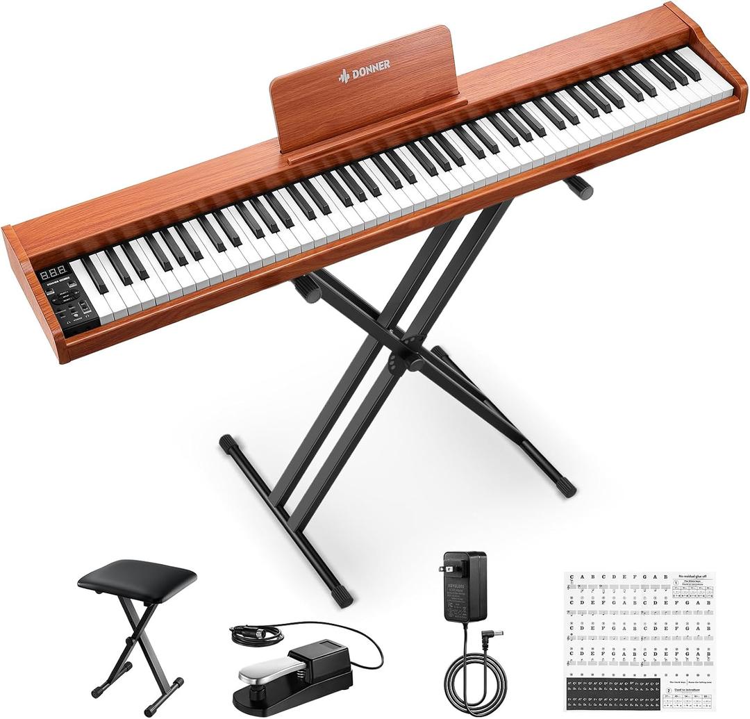 Donner Piano Keyboard 88 Keys, Beginner Digital Piano with 88 Key Velocity-Sensitive Keyboard with X-Style Piano Bench