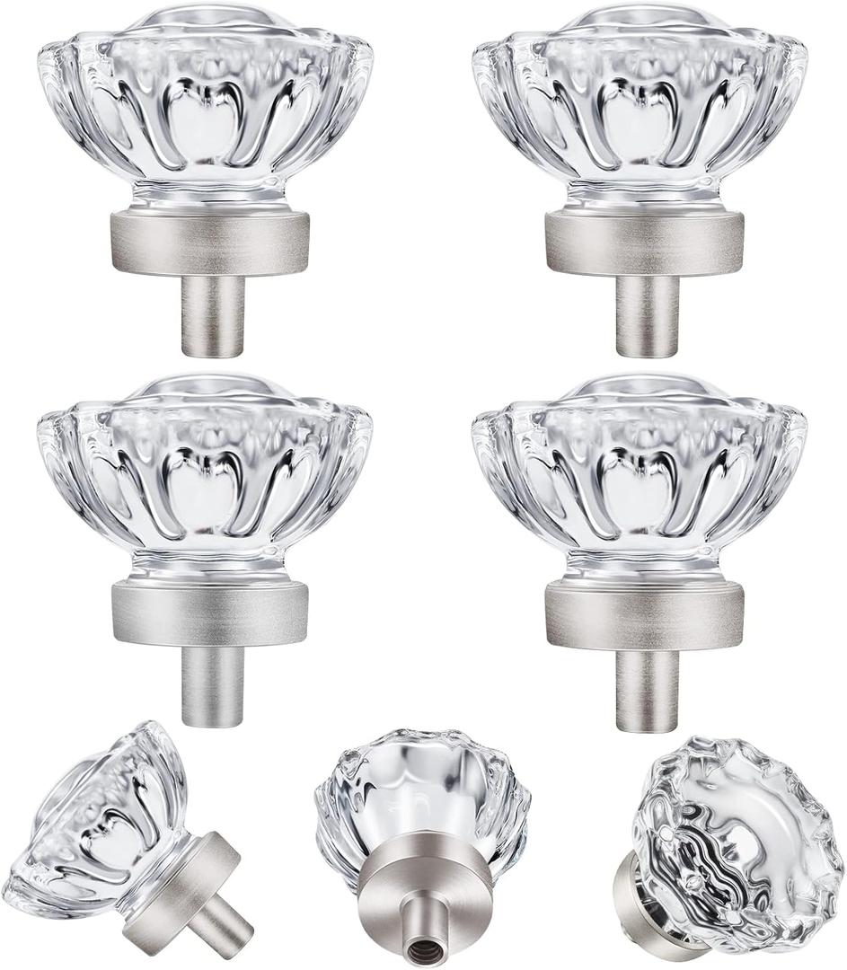 4 Pack Brushed Nickel Crystal Cabinet Knobs and Pulls,Vintage Glass Knobs for Dresser Drawer,Bathroom and Kitchen