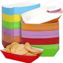 Panelee 120 Pcs Colorful 1lb Nacho Boats Trays Disposable Paper Food Trays Paper Boats Plates Containers Disposable Serving Basket for Nachos Hot Dog Snack Sandwich Burger BBQ Dessert Popcorn Taco